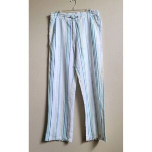 For Cynthia Linen Blend Pull On Striped Comfortable & Lightweight Pants Size L